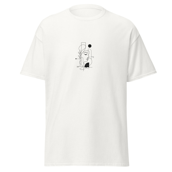 unisex-classic-tee-white-front-69f0bbc731085.jpg Minimalist Line Art Face T-Shirt – Abstract Modern Single Line Drawing Tee
