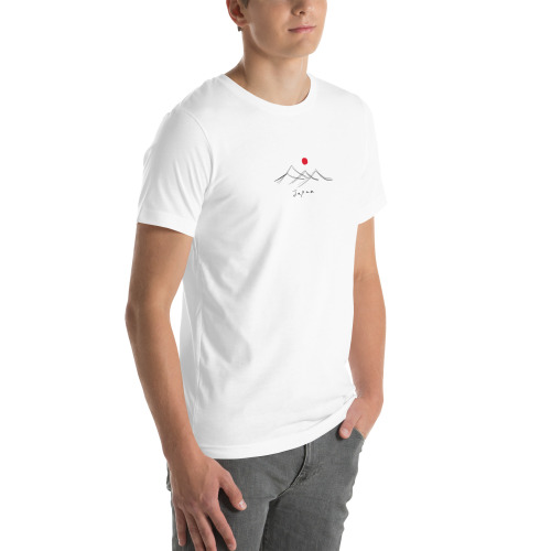 unisex-staple-t-shirt-white-right-front-69f0b3f2a170f.jpg Japanese Minimalist T-Shirt | Fuji Mountain Line Art | Zen Aesthetic Tee