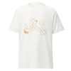 unisex-classic-tee-white-front-69f9404a25551 Abstract Human Line Art T-Shirt – Minimalist Gold Figure Graphic Tee | Modern Streetwear Unisex Shirt