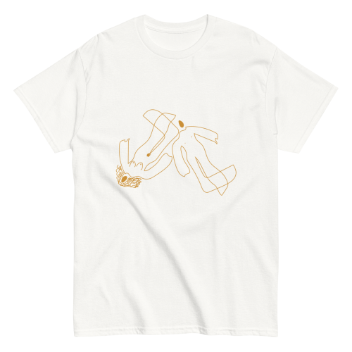 unisex-classic-tee-white-front-69f9404a2abd8 Abstract Human Line Art T-Shirt – Minimalist Gold Figure Graphic Tee | Modern Streetwear Unisex Shirt