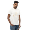 unisex-classic-tee-white-right-front-69f93f82ca0cc.jpg Abstract Human Line Art T-Shirt – Minimalist Gold Figure Graphic Tee | Modern Streetwear Unisex Shirt